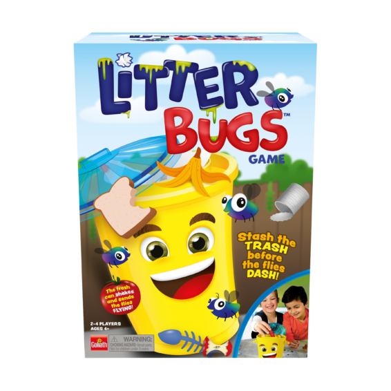 De voorkant van de doos van het kinderspel Litter Bugs