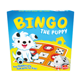 De voorkant van de doos van het leerzame kinderspel Bingo De Puppy