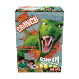 De voorkant van de doos van het spannende kinderspel Dino Crunch