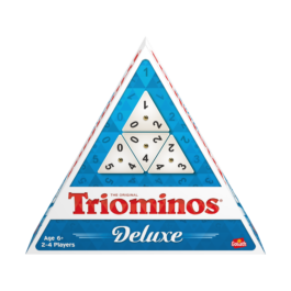 De voorkant van de doos van het strategische spel Triominos Deluxe