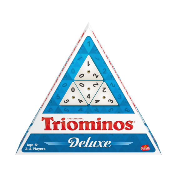 De voorkant van de doos van het strategische spel Triominos Deluxe