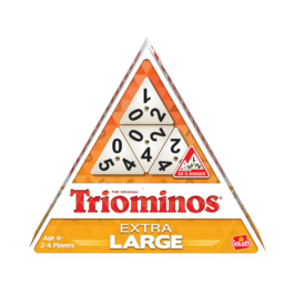 De voorkant van de doos van het strategische tegelspel Triominos XL