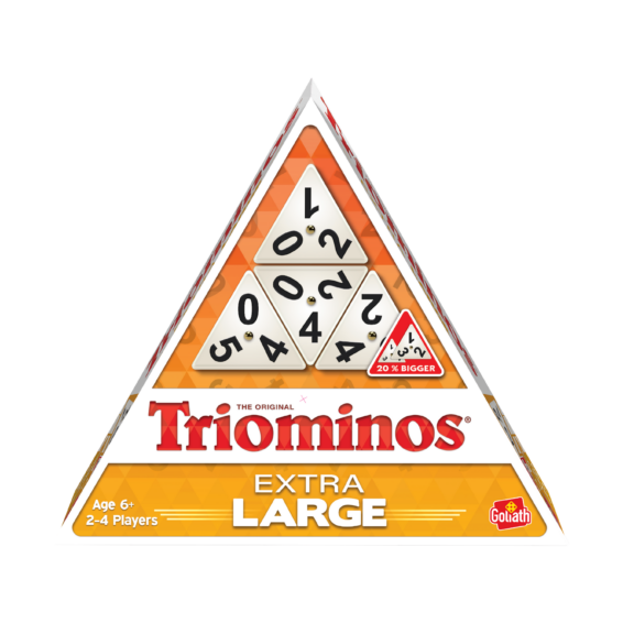 De voorkant van de doos van het strategische tegelspel Triominos XL