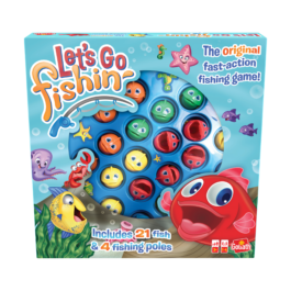 De voorkant van de doos van het leerzame bordspel Let's Go Fishing