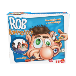 De voorkant van de doos van het grappige kinderspel Rob Rommelkop