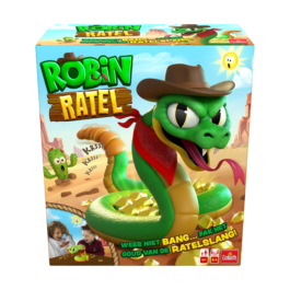 De voorkant van de doos van het spannende kinderspel Robin Ratel