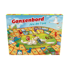 De voorkant van de doos van het familie bordspel Ganzenbord