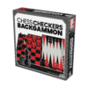 De doos van het 3 in 1 bordspel Chess, Checkers Backgammon vanuit een rechterhoek