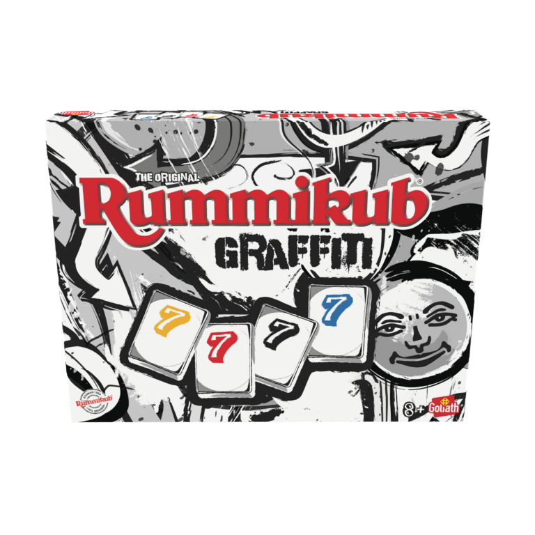 De voorkant van de doos van het strategiespel Rummikub Graffiti