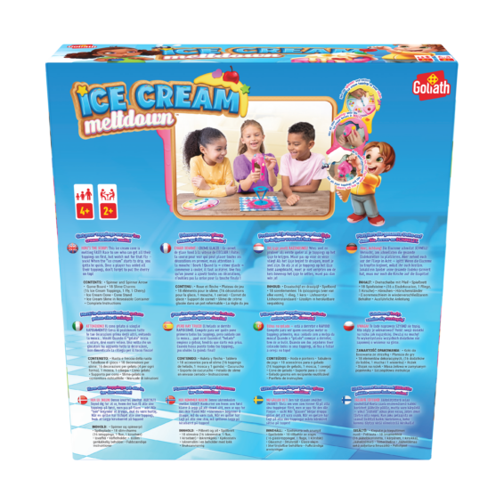 De achterkant van de doos van het kinderspel Ice Cream Meltdown