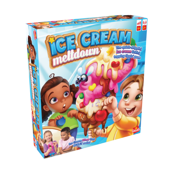 De doos van het kinderspel Ice Cream Meltdown vanuit een linkerhoek