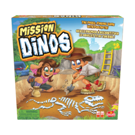 De voorkant van de doos van het kinderspel Mission Dinos