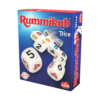 De doos van het strategische bordspel Rummikub Dice vanuit een rechterhoek