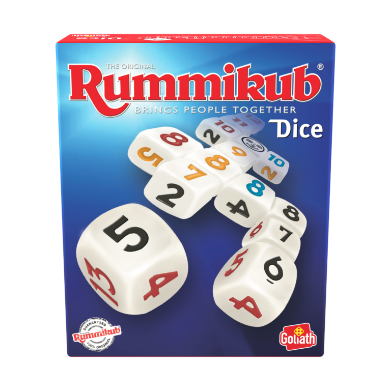 De voorkant van de doos van het spel Rummikub Dice