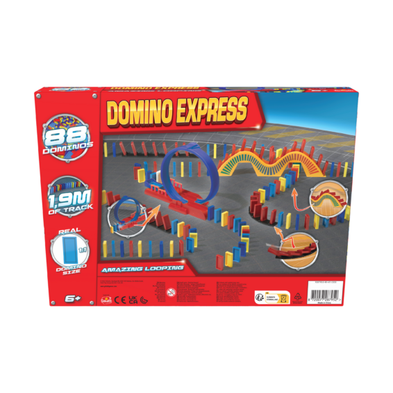 De achterkant van de doos van de Domino Express Amazing Looping Refresh