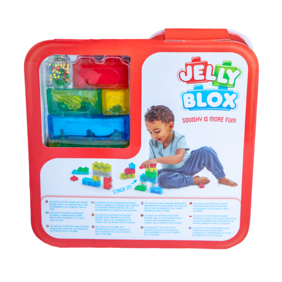 De achterkant van de doos van het constructiespeelgoed Jelly Blox Creative Kit