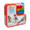 De doos van de zachte bouwblokken van de Jelly Blox Creative Kit vanuit een linkerhoek