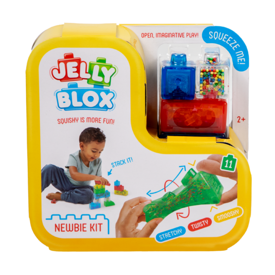 De voorkant doos van de zachte bouwblokken van de Jelly Blox Newbie Kit