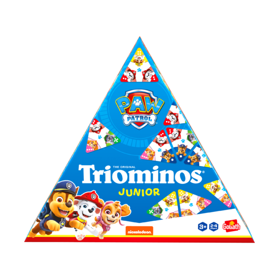 De voorkant van de doos van het spel Triominos Junior Paw Patrol