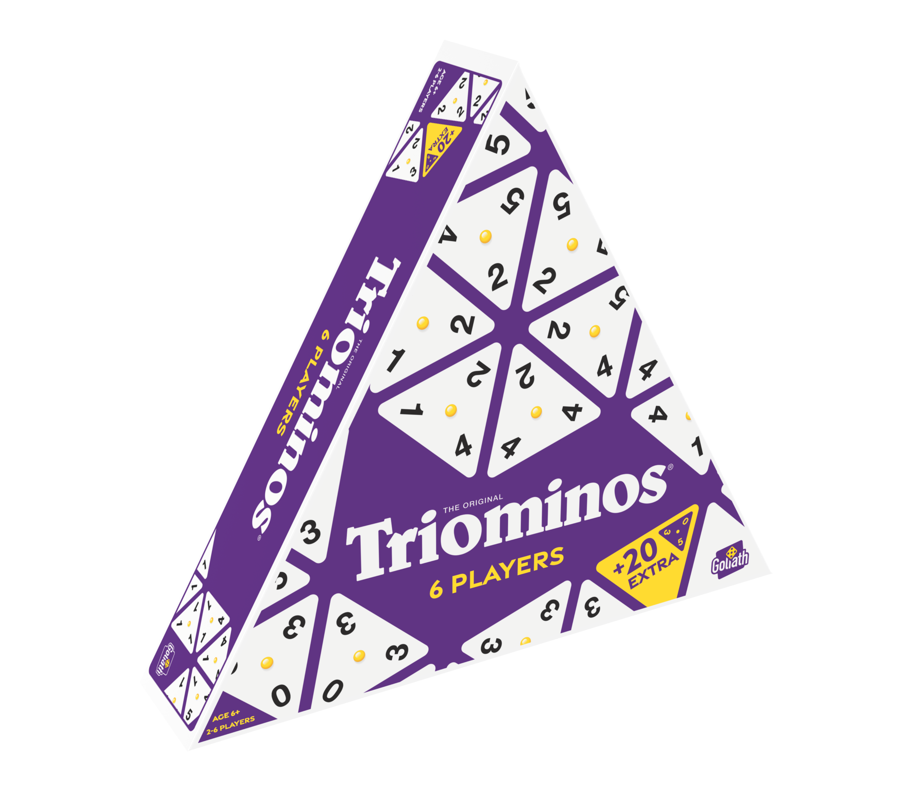 De doos van het strategiespel Triominos Conquest vanuit een linkerhoek