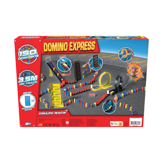 De achterkant van de doos van Domino Express Crazy Race Refresh