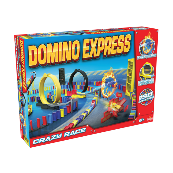 De doos van Domino Express Crazy Race Refresh vanuit een linkerhoek