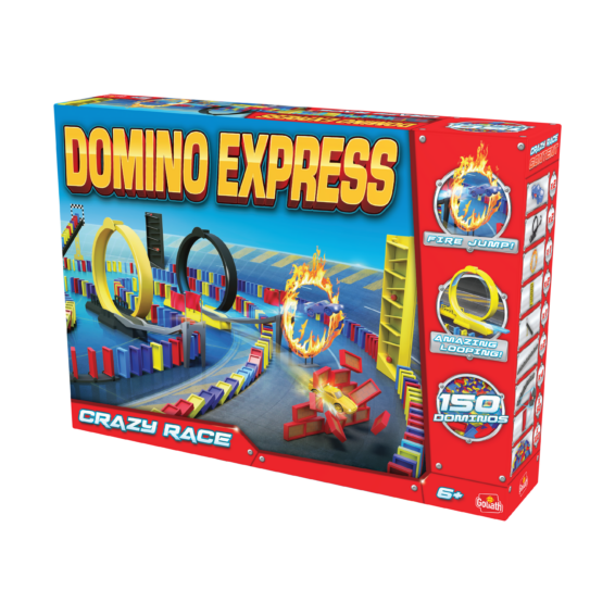 De doos van Domino Express Crazy Race Refresh vanuit een rechterhoek