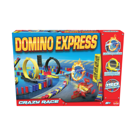 De voorkant van de doos van de Domino Express Crazy Race Refresh