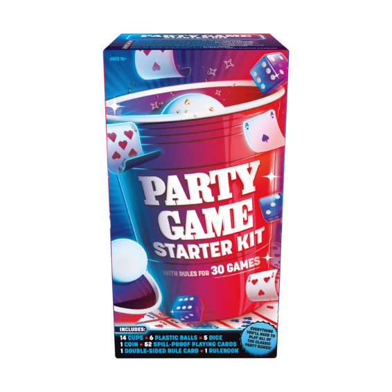 De voorkant van de doos van het drankspel Party Game Starter Kit