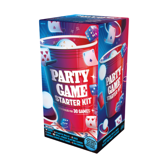 De doos van het partyspel Party Game Starter Kit vanuit een rechterhoek