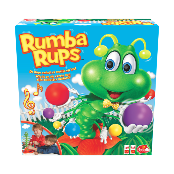 De voorkant van de doos van het kinderspel Rumba Rups