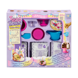 De voorkant van de doos van de bakmix Tasty Tinies Unicorn Party Pack