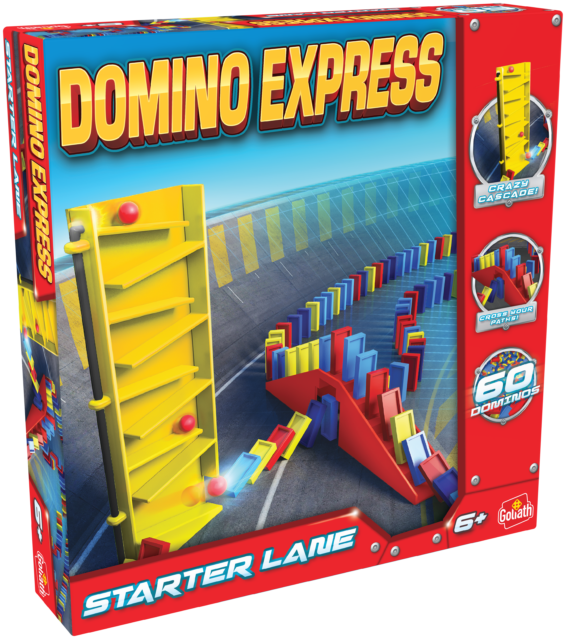 De doos van het speelgoed Domino Express Starter Lane Refresh vanuit een linkerhoek