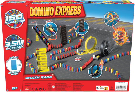 De achterkant van de doos van Domino Express Crazy Race Refresh