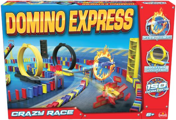 De voorkant van de doos van de Domino Express Crazy Race Refresh