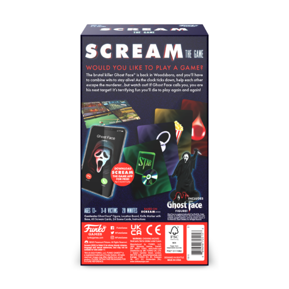 De achterkant van de doos van het coöperatieve partyspel Scream the Game