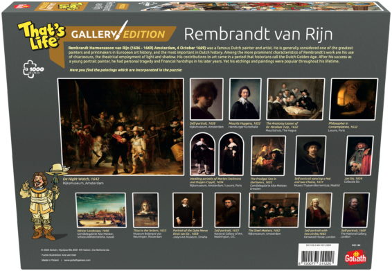 De achterkant van de doos van de That's Life Gallery Edition Rembrandt van Rijn 2024
