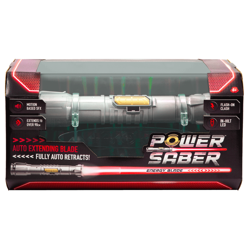 De voorkant van de doos van de Power Saber Rood